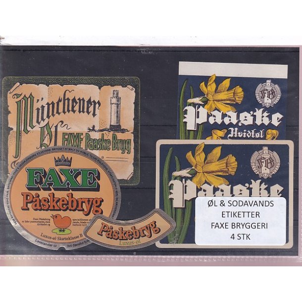 �l og Sodavands Etiketter - Faxe Bryggeri - 4 Stk.