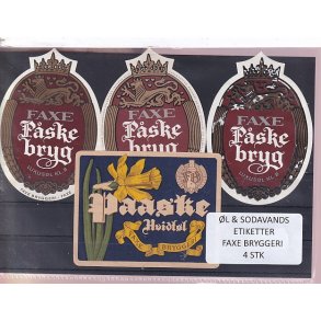 �l og Sodavands Etiketter - Faxe Bryggeri - 4 Stk.