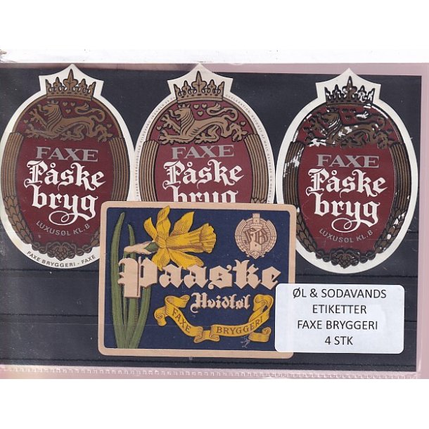 �l og Sodavands Etiketter - Faxe Bryggeri - 4 Stk.
