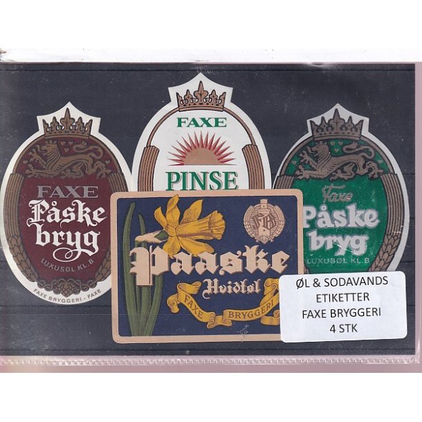 �l og Sodavands Etiketter - Faxe Bryggeri - 4 Stk.