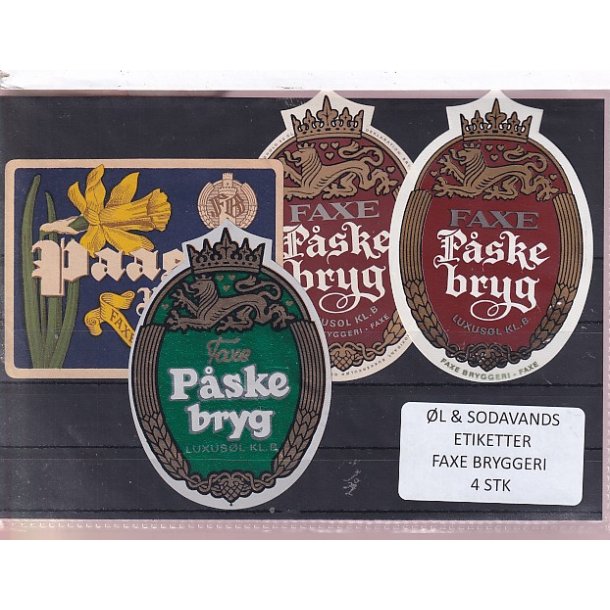 �l og Sodavands Etiketter - Faxe Bryggeri - 4 Stk.
