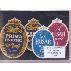 �l og Sodavands Etiketter - Faxe Bryggeri - 4 Stk.