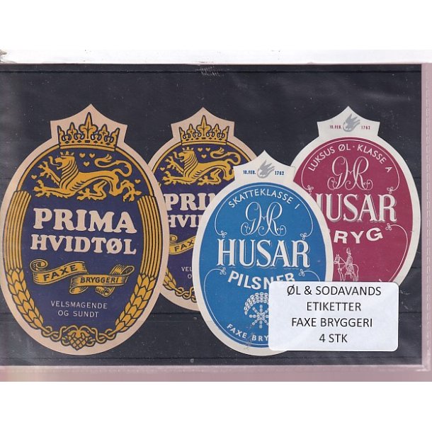 �l og Sodavands Etiketter - Faxe Bryggeri - 4 Stk.