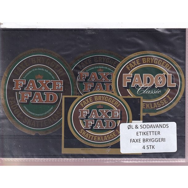 �l og Sodavands Etiketter - Faxe Bryggeri - 4 Stk.