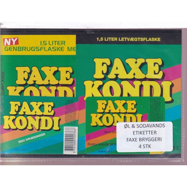 �l og Sodavands Etiketter - Faxe Bryggeri - 4 Stk.