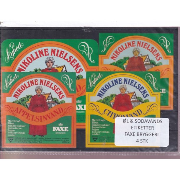 �l og Sodavands Etiketter - Faxe Bryggeri - 4 Stk.
