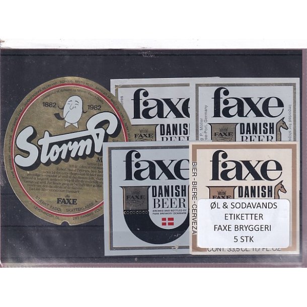 �l og Sodavands Etiketter - Faxe Bryggeri - 5 Stk.