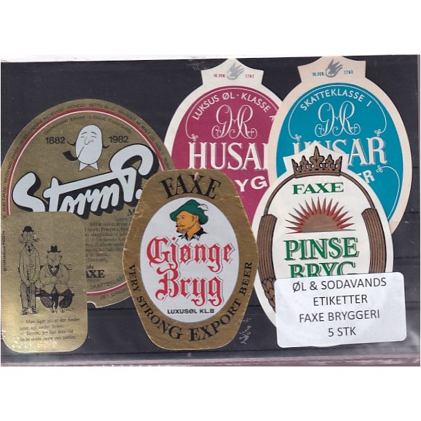�l og Sodavands Etiketter - Faxe Bryggeri - 5 Stk.