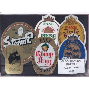 �l og Sodavands Etiketter - Faxe Bryggeri - 5 Stk.