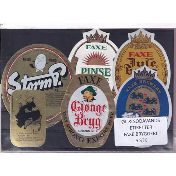 �l og Sodavands Etiketter - Faxe Bryggeri - 5 Stk.