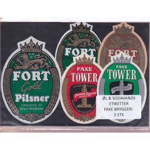 �l og Sodavands Etiketter - Faxe Bryggeri - 5 Stk.