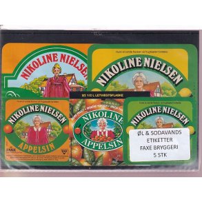 �l og Sodavands Etiketter - Faxe Bryggeri - 5 Stk.