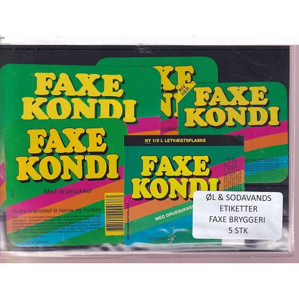 �l og Sodavands Etiketter - Faxe Bryggeri - 5 Stk.