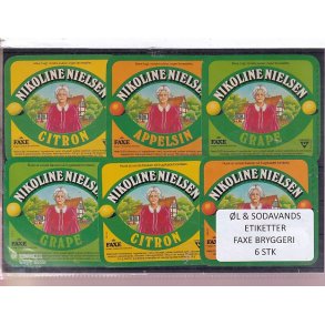 �l og Sodavands Etiketter - Faxe Bryggeri - 6 Stk.