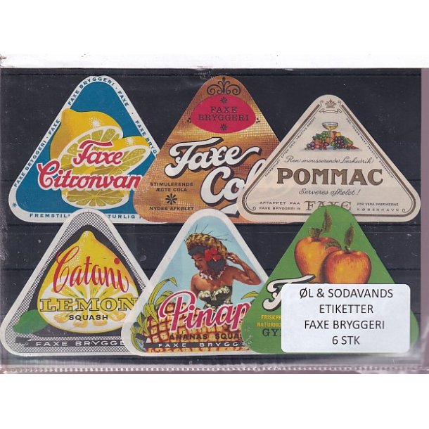 �l og Sodavands Etiketter - Faxe Bryggeri - 6 Stk.