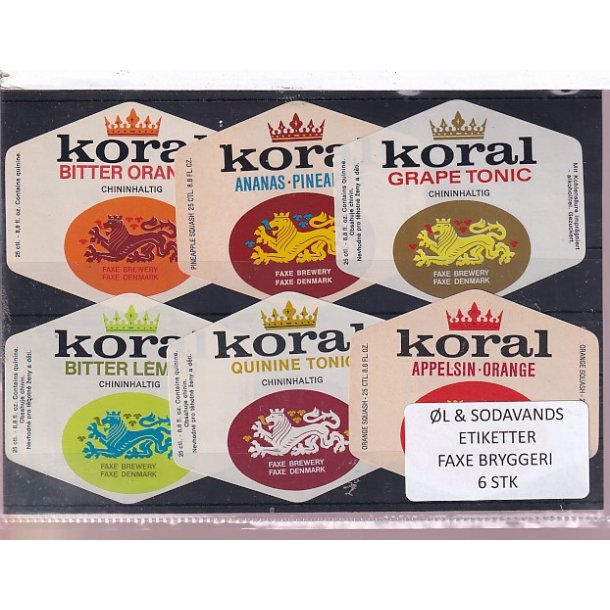 �l og Sodavands Etiketter - Faxe Bryggeri - 6 Stk.