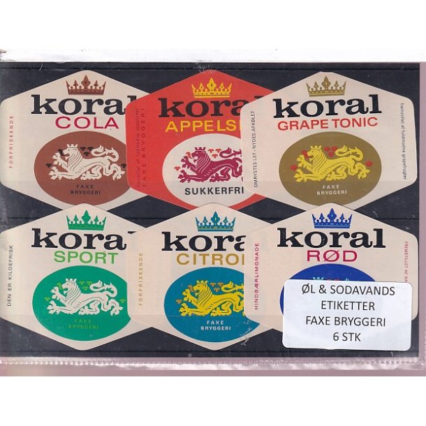 �l og Sodavands Etiketter - Faxe Bryggeri - 6 Stk.