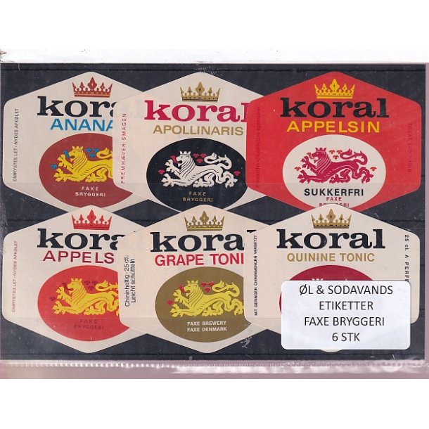 �l og Sodavands Etiketter - Faxe Bryggeri - 6 Stk.