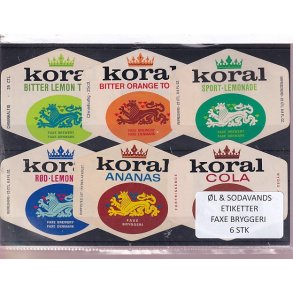 �l og Sodavands Etiketter - Faxe Bryggeri - 6 Stk.