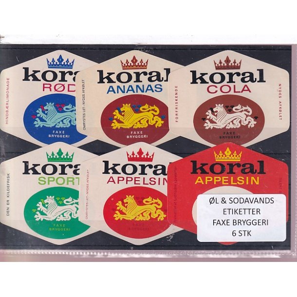 �l og Sodavands Etiketter - Faxe Bryggeri - 6 Stk.