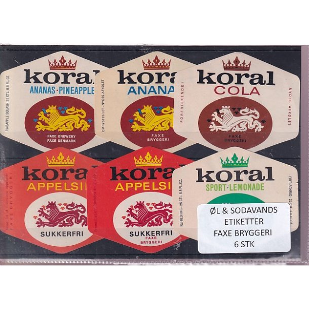 �l og Sodavands Etiketter - Faxe Bryggeri - 6 Stk.