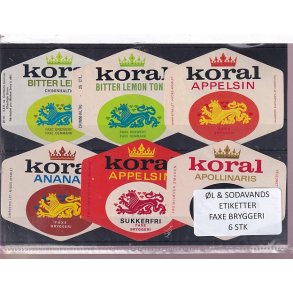 �l og Sodavands Etiketter - Faxe Bryggeri - 6 Stk.
