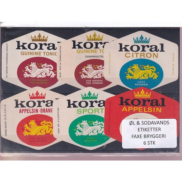 �l og Sodavands Etiketter - Faxe Bryggeri - 6 Stk.