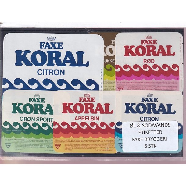 �l og Sodavands Etiketter - Faxe Bryggeri - 6 Stk.