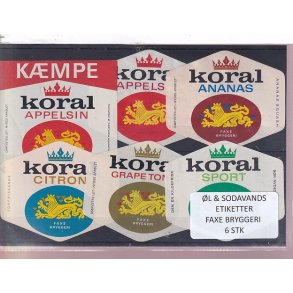 �l og Sodavands Etiketter - Faxe Bryggeri - 6 Stk.