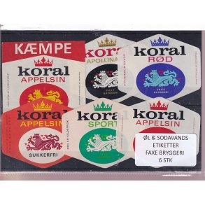 �l og Sodavands Etiketter - Faxe Bryggeri - 6 Stk.