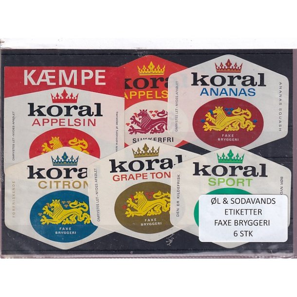 �l og Sodavands Etiketter - Faxe Bryggeri - 6 Stk.