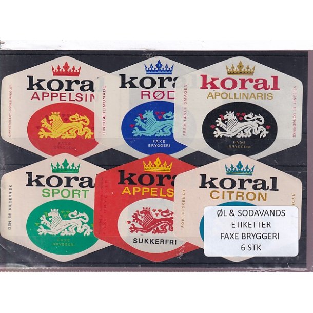 �l og Sodavands Etiketter - Faxe Bryggeri - 6 Stk.