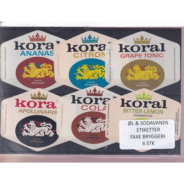 �l og Sodavands Etiketter - Faxe Bryggeri - 6 Stk.