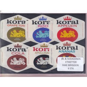 �l og Sodavands Etiketter - Faxe Bryggeri - 6 Stk.