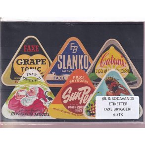 �l og Sodavands Etiketter - Faxe Bryggeri - 6 Stk.