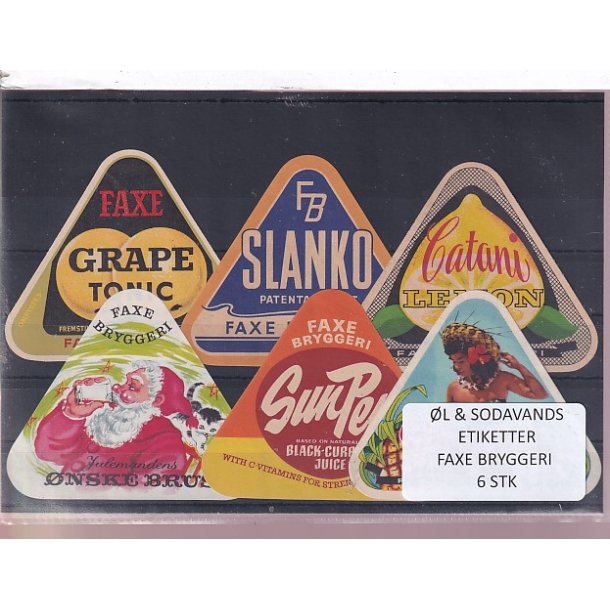 �l og Sodavands Etiketter - Faxe Bryggeri - 6 Stk.