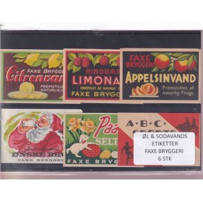 �l og Sodavands Etiketter - Faxe Bryggeri - 6 Stk.
