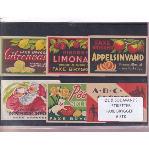 �l og Sodavands Etiketter - Faxe Bryggeri - 6 Stk.
