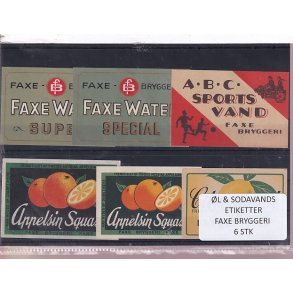 �l og Sodavands Etiketter - Faxe Bryggeri - 6 Stk.