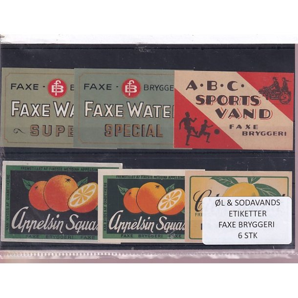 �l og Sodavands Etiketter - Faxe Bryggeri - 6 Stk.
