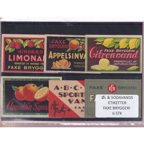 �l og Sodavands Etiketter - Faxe Bryggeri - 6 Stk.