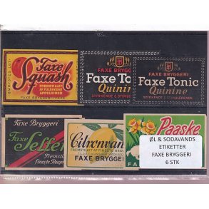 �l og Sodavands Etiketter - Faxe Bryggeri - 6 Stk.