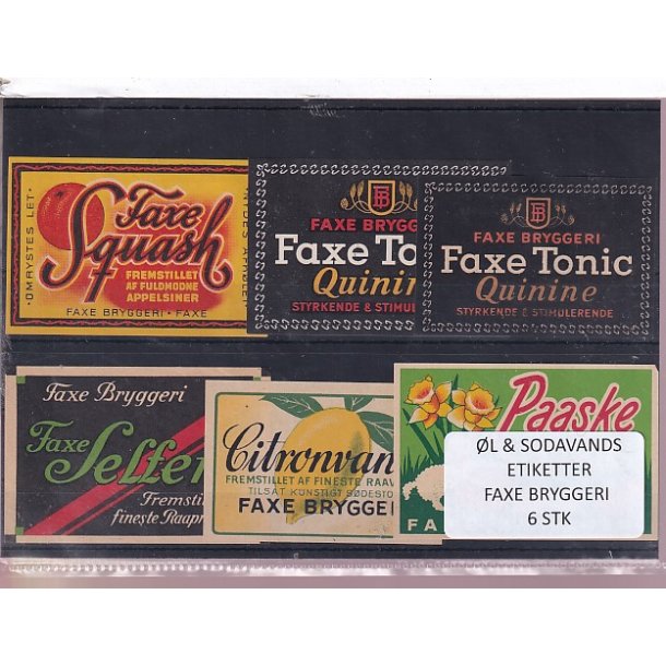 �l og Sodavands Etiketter - Faxe Bryggeri - 6 Stk.