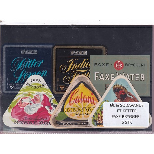 �l og Sodavands Etiketter - Faxe Bryggeri - 6 Stk.