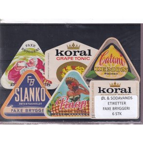 �l og Sodavands Etiketter - Faxe Bryggeri - 6 Stk.