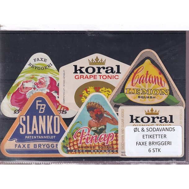 �l og Sodavands Etiketter - Faxe Bryggeri - 6 Stk.