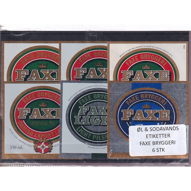 �l og Sodavands Etiketter - Faxe Bryggeri - 6 Stk.