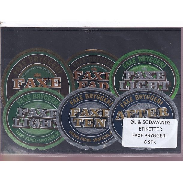 �l og Sodavands Etiketter - Faxe Bryggeri - 6 Stk.