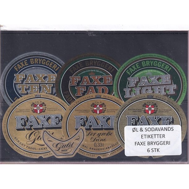 �l og Sodavands Etiketter - Faxe Bryggeri - 6 Stk.
