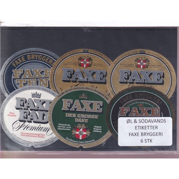 �l og Sodavands Etiketter - Faxe Bryggeri - 6 Stk.